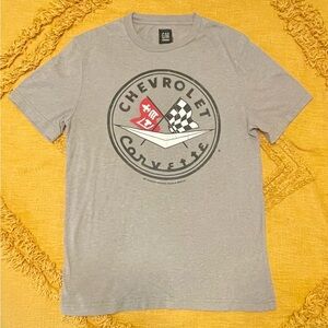 GM Vintage Distressed Graphic Tee Chevrolet Corvette Cross-flag Logo Mens shirt